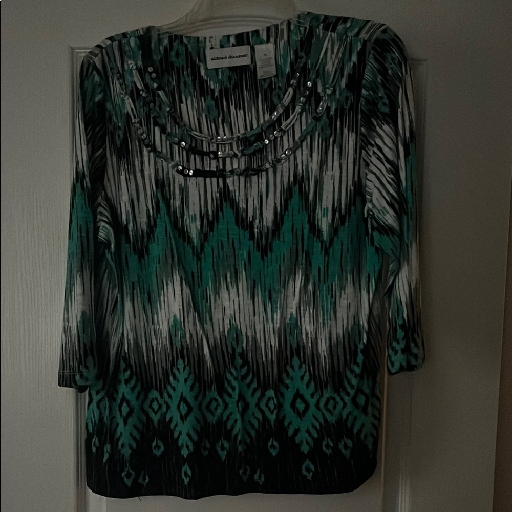Alfred Dunner Green Patterned Women's Top
